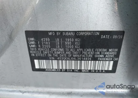 2020 Subaru Impreza Sport z USA, uszkodzony, nr VIN 4S3GKAL64L3614826